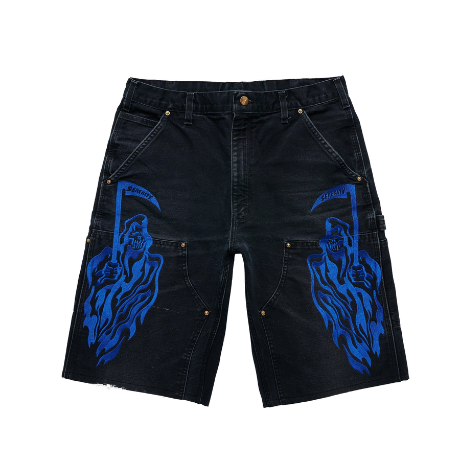 Serenity Vintage Carhartt Double Knee Shorts - Black/Royal Blue - clean background