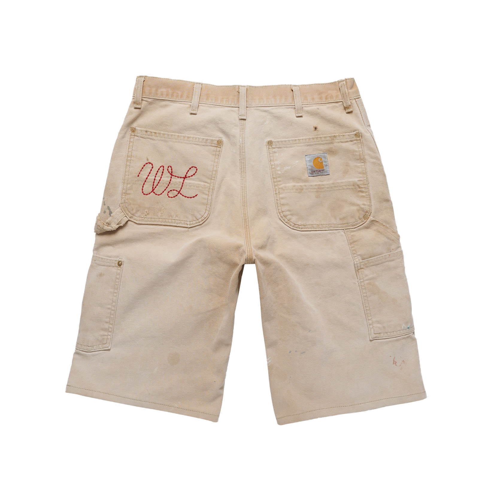 Serenity Vintage Carhartt Double Knee Shorts - Tan/Cardinal - clean background