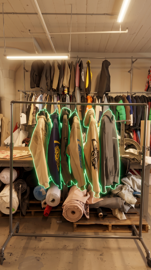 Garments hanging in the Warren Lotas atelier